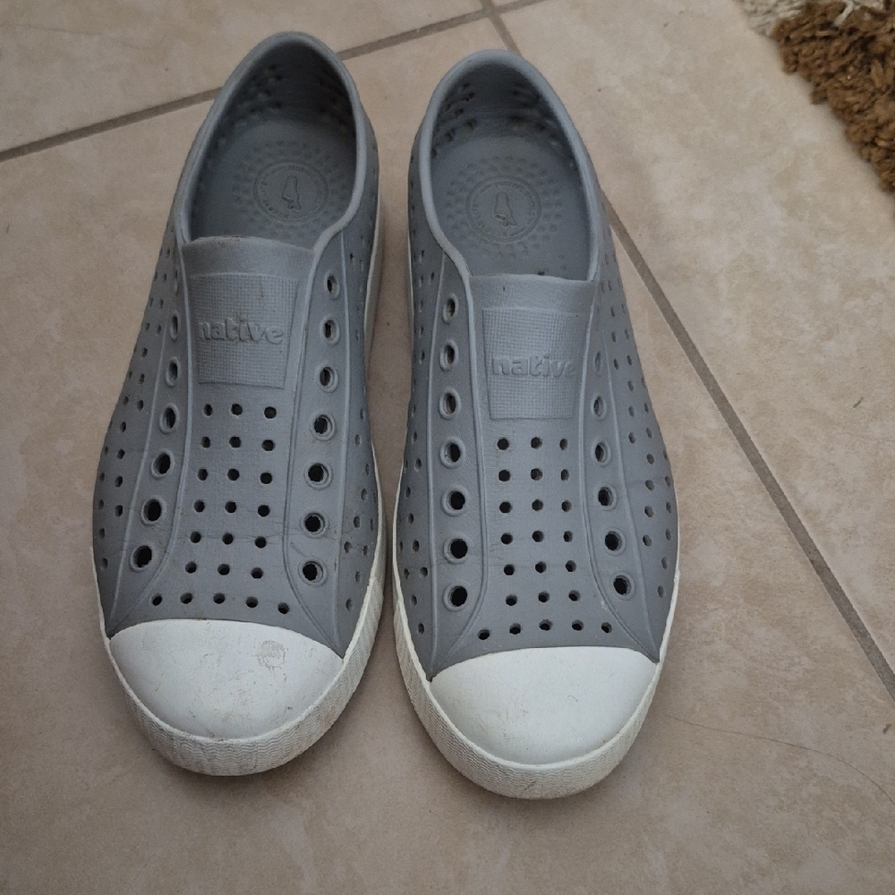 Women Native Gray Perforated Slip-Ons with White Toe Caps